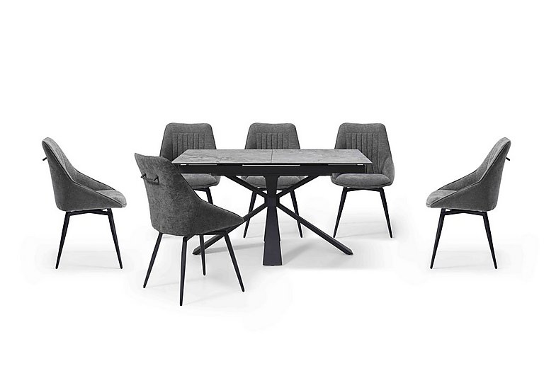 Crete Small Extending Dining Table and 6 Swivel Chairs - Dark Grey
