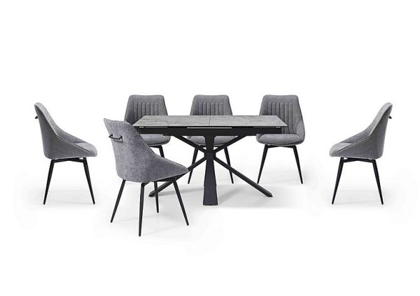 Crete Small Extending Dining Table and 6 Swivel Chairs  Silver | Bed Sava