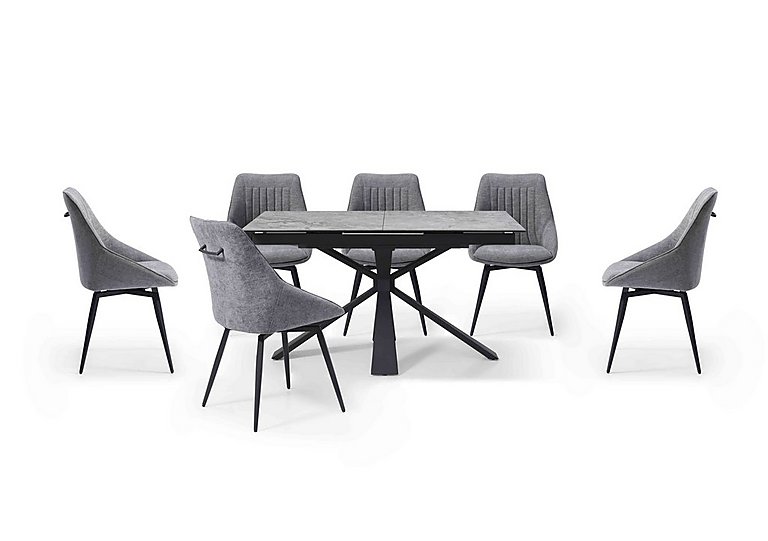 Crete Small Extending Dining Table and 6 Swivel Chairs - Silver