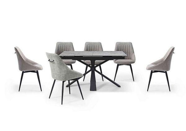 Crete Small Extending Dining Table and 6 Swivel Chairs  Taupe | Bed Sava