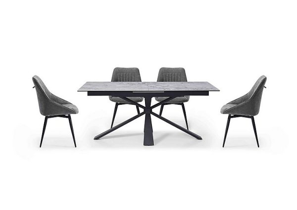 Crete Small Extending Dining Table and 4 Swivel Chairs  Dark Grey | Bed Sava