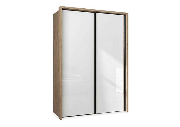 Wiemann  Dallas 160cm 2 Door Sliding Glass Wardrobe  Bianco Oak and White | Bed Sava
