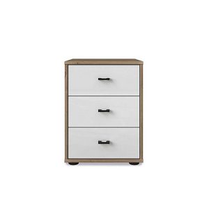 Wiemann  Dallas 40cm 3 Drawer Glass Bedside Cabinet  Bianco Oak and White | Bed Sava