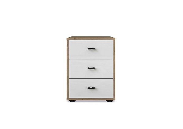 Wiemann  Dallas 40cm 3 Drawer Glass Bedside Cabinet  Bianco Oak and White | Bed Sava