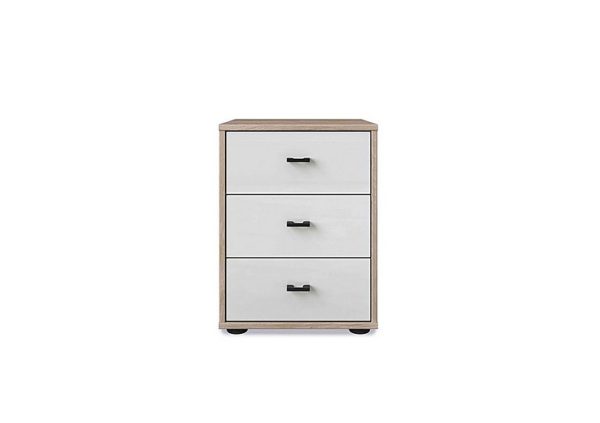 Wiemann  Dallas 40cm 3 Drawer Glass Bedside Cabinet  Holm Oak and White | Bed Sava