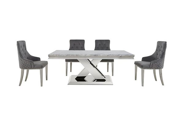 Dolce Large Dining Table and 4 Button Back Chairs  Silver | Bed Sava