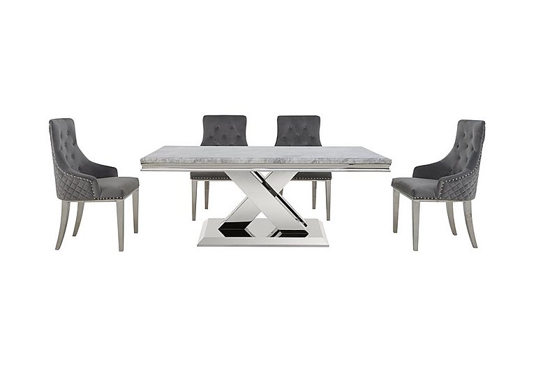 Dolce Large Dining Table and 4 Button Back Chairs - Silver