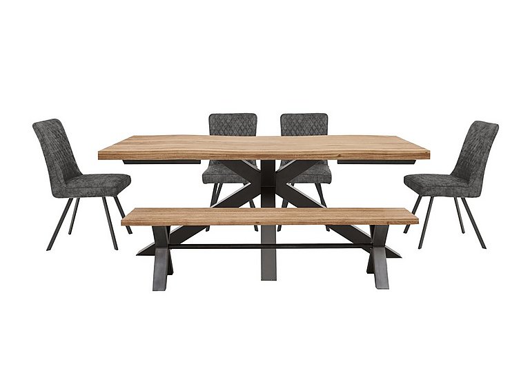 Earth Large Live Edge Dining Table with a Large Bench and 4 Chairs - Graphite