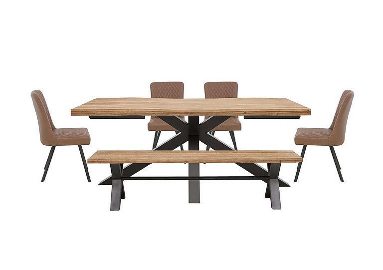 Earth Large Live Edge Dining Table with a Large Bench and 4 Chairs