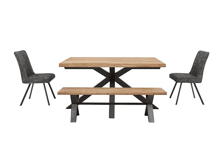 Earth Small Live Edge Dining Table with a Small Bench and 2 Chairs - Graphite