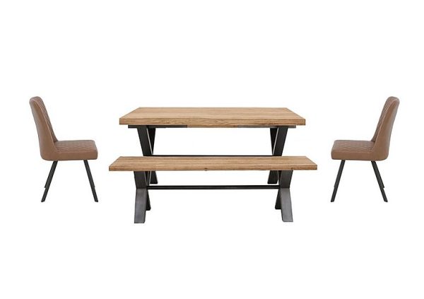 Earth Small Straight Edge Dining Table with Small Bench and 2 Chairs  Tan | Bed Sava