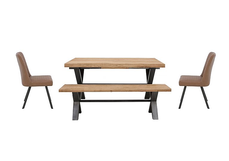 Earth Small Straight Edge Dining Table with Small Bench and 2 Chairs - Tan