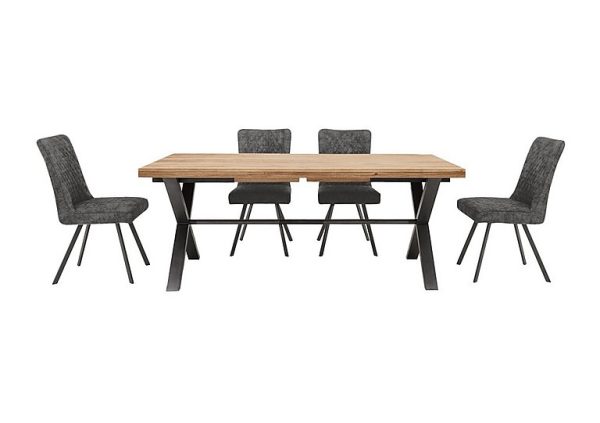 Earth Large Straight Edge Dining Table and 4 Chairs  190 cm  Graphite | Bed Sava