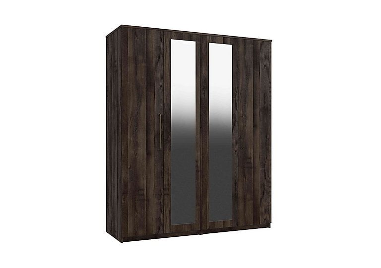 London Bedrooms  Finchley 4 Door Wardrobe with 2 Mirrors  Dark Oak | Bed Sava
