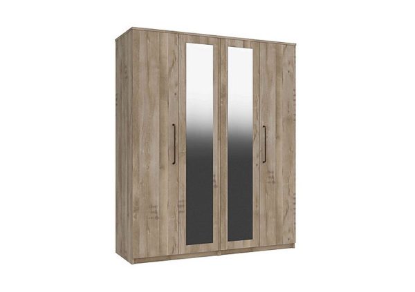 London Bedrooms  Finchley 4 Door Wardrobe with 2 Mirrors  Italian Natural Oak | Bed Sava