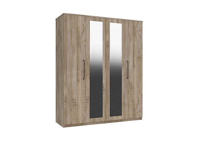 London Bedrooms  Finchley 4 Door Wardrobe with 2 Mirrors  Italian Natural Oak | Bed Sava