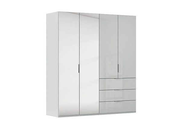 Rauch  Formes 4 Door Bifold Combi Wardrobe with 2 Full Height Mirror Doors  Silk GreySilk Grey Front | Bed Sava