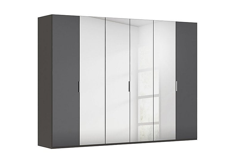 Rauch - Formes 6 Door Bifold Glass Wardrobe with 4 Mirror Doors - Graphite/Basalt Front