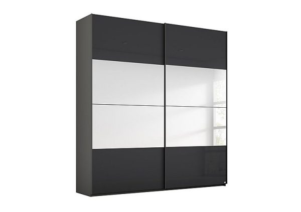 Rauch  Formes Glass 2 Door Sliding Wardrobe with Mirror  GraphiteBasalt Front | Bed Sava