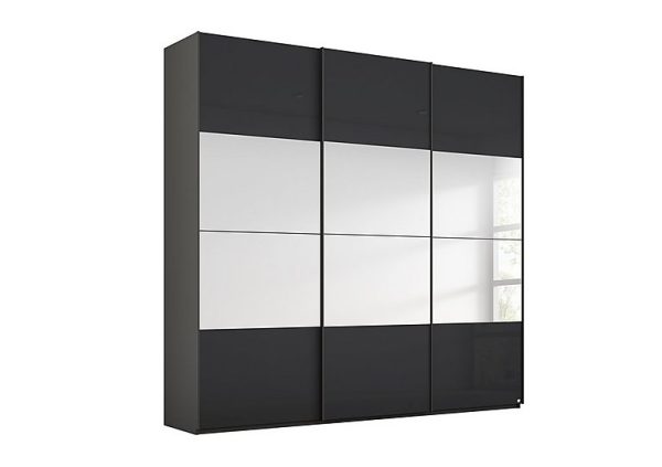 Rauch  Formes Glass 3 Door Sliding Wardrobe with Horizontal Mirrors  GraphiteBasalt Front | Bed Sava