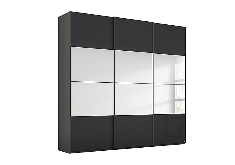 Rauch - Formes Glass 3 Door Sliding Wardrobe with Horizontal Mirrors - Graphite/Basalt Front