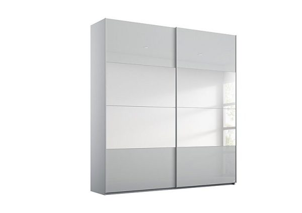 Rauch  Formes Glass 2 Door Sliding Wardrobe with Mirror  Silk GreySilk Grey Front | Bed Sava