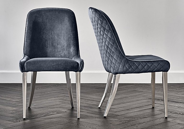 Gabana Pair of Velvet Dining Chairs - Blue