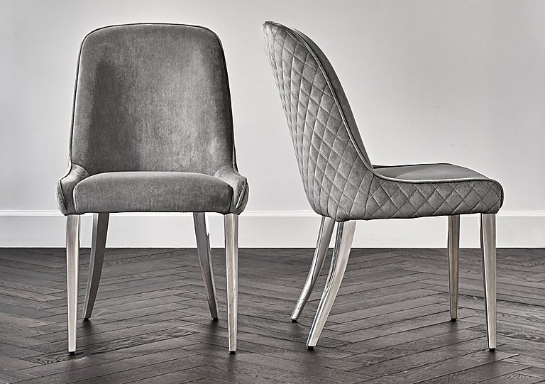 Gabana Pair of Velvet Dining Chairs - Stone