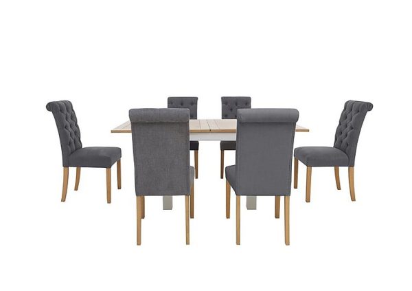 Furnitureland  Hamilton Flip Top Dining Table and 6 Button Back Chairs  Charcoal | Bed Sava