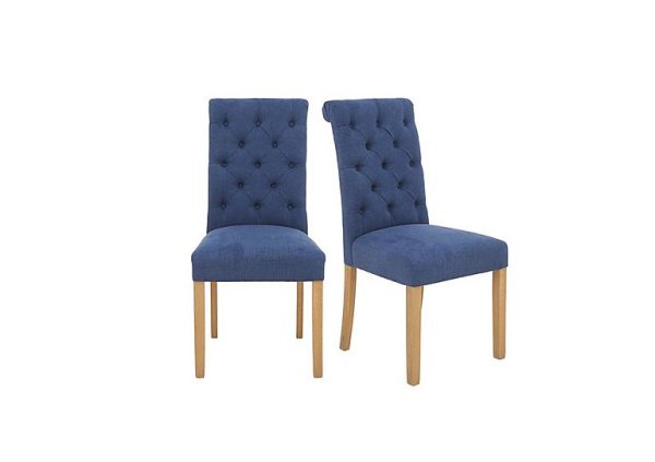 Furnitureland  Hamilton Pair of Button Back Dining Chairs  Denim | Bed Sava