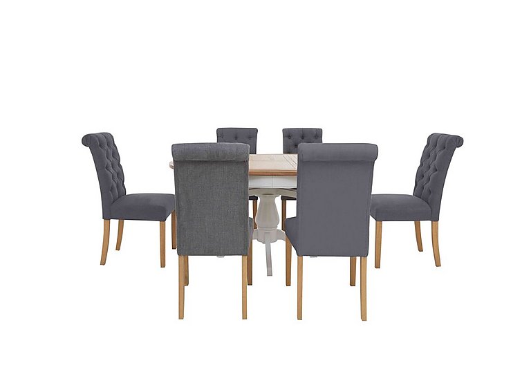 Furnitureland - Hamilton Round Extending Dining Table and 6 Button Back Chairs - Charcoal