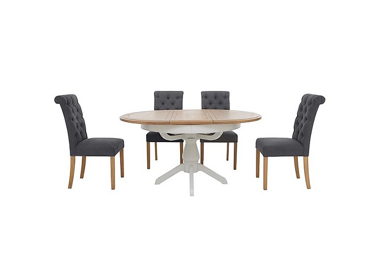 Furnitureland - Hamilton Round Extending Dining Table and 4 Button Back Chairs - Charcoal