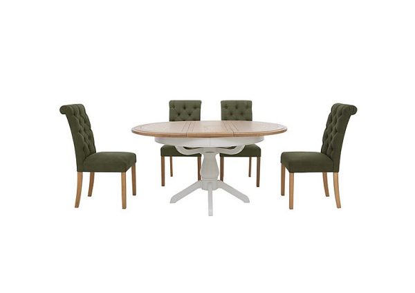 Furnitureland  Hamilton Round Extending Dining Table and 4 Button Back Chairs  Forest | Bed Sava