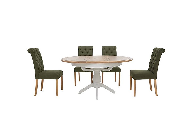 Furnitureland - Hamilton Round Extending Dining Table and 4 Button Back Chairs - Forest