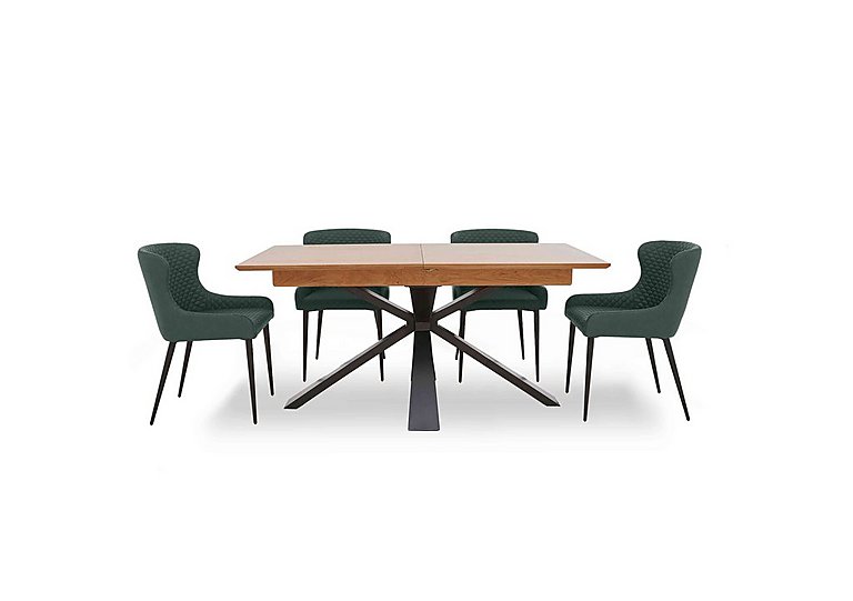 Hanoi Extending Table with Metal Base and 4 Faux Leather Dining Chairs - Bottle Green