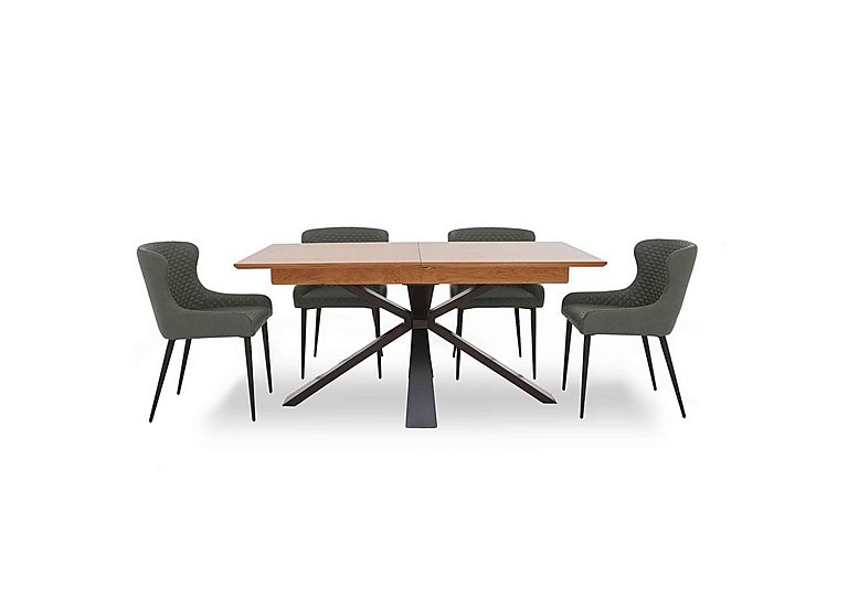 Hanoi Extending Table with Metal Base and 4 Faux Leather Dining Chairs - Slate Grey