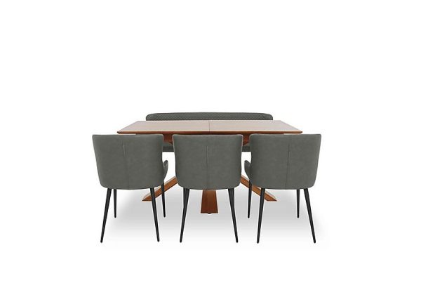Hanoi Extending Dining Table with Wooden Base and 3 Faux Leather Chairs and a Bench  Slate Grey | Bed Sava