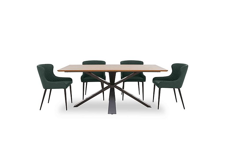 Hanoi Fixed Table with Metal Base and 4 Faux Leather Dining Chairs - Bottle Green