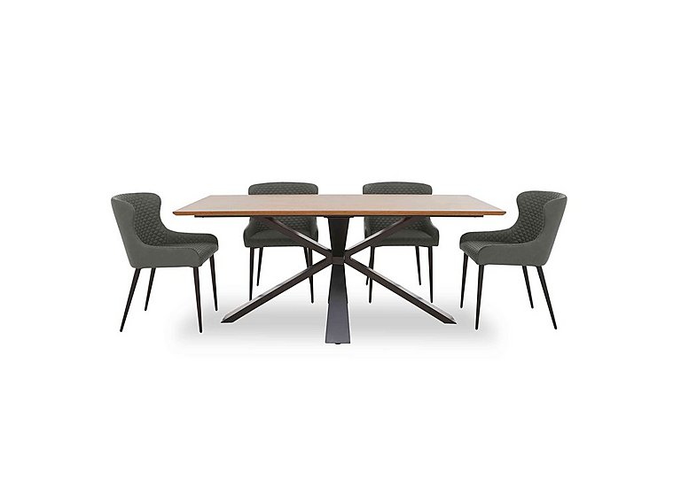 Hanoi Fixed Table with Metal Base and 4 Faux Leather Dining Chairs - Slate Grey