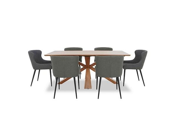 Hanoi Fixed Table with Wooden Base and 6 Faux Leather Dining Chairs  Slate Grey | Bed Sava