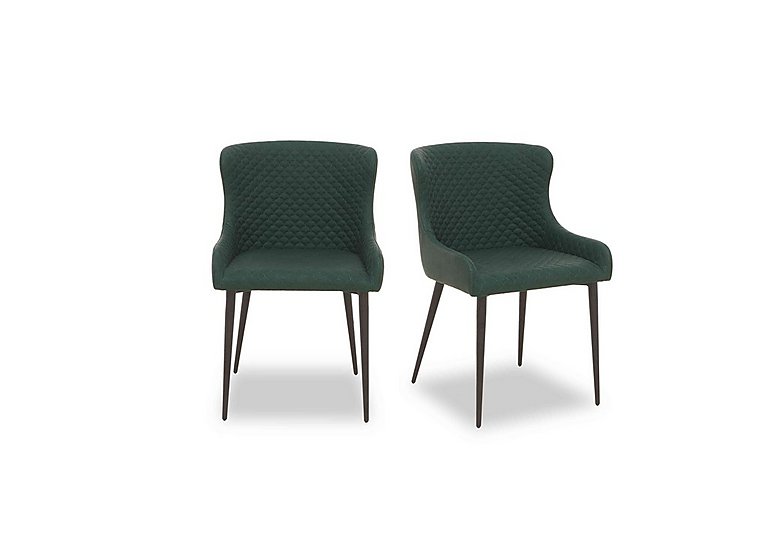 Hanoi Pair of Faux Leather Dining Chairs - Bottle Green
