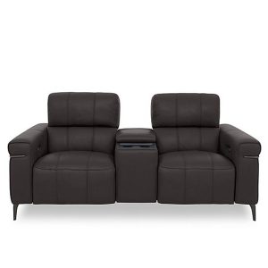 Homestage NC Leather 2 Seater Power Recliner Media Sofa with Console and Power Headrests | Bed Sava