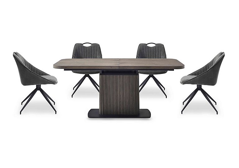 Jai Large Extending Dining Table with 4 Swivel Chairs - Dark Grey
