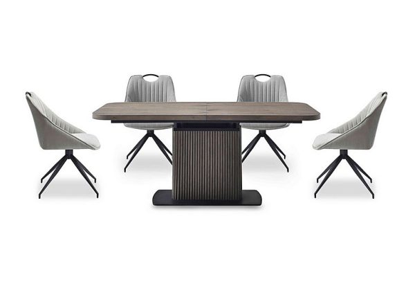 Jai Large Extending Dining Table with 4 Swivel Chairs  Silver | Bed Sava
