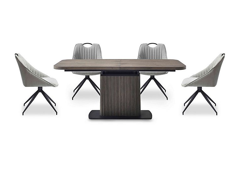 Jai Large Extending Dining Table with 4 Swivel Chairs - Silver