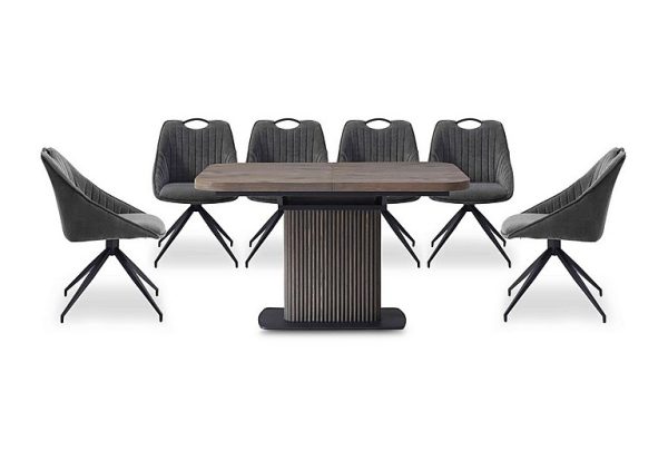 Jai Small Extending Dining Table with 6 Swivel Chairs  Dark Grey | Bed Sava