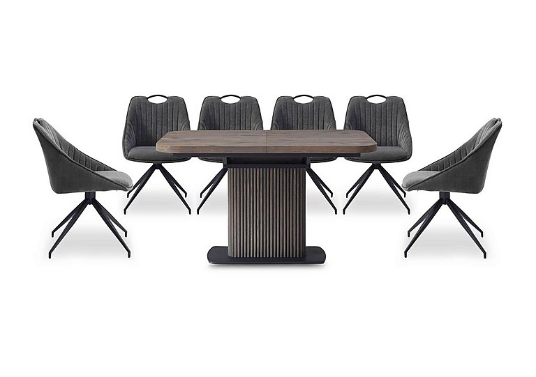 Jai Small Extending Dining Table with 6 Swivel Chairs - Dark Grey