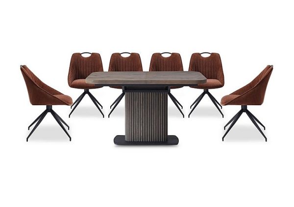 Jai Small Extending Dining Table with 6 Swivel Chairs | Bed Sava