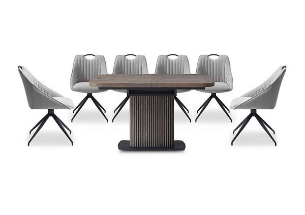 Jai Small Extending Dining Table with 6 Swivel Chairs  Silver | Bed Sava