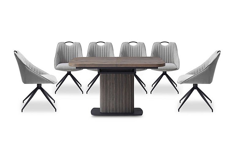 Jai Small Extending Dining Table with 6 Swivel Chairs - Silver